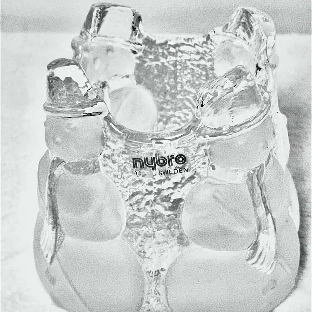 Vintage Nybro Sweden Lead Crystal Frosted Snowman Holiday Candle Holder Gift